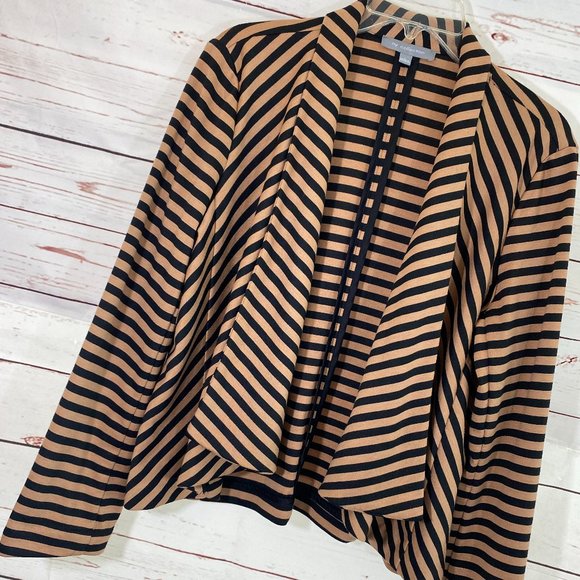NY Collection Brown & Black Striped Open Sweater Jacket NWOT Women's Size Large - Picture 2 of 10